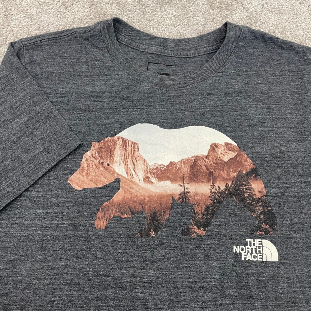 North Face Womens M medium Bear Mountain Graphic Tee Charcoal Gray Granola